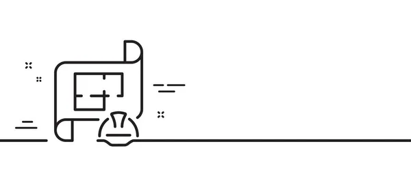 工程计划线图标 技术文件标志 建筑头盔符号 最小线条图解背景 工程规划线图标图案横幅 — 图库矢量图片