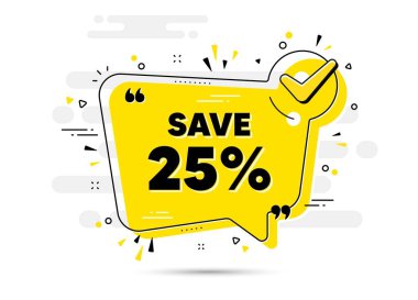 Yüzde 25 indirim yap. İşaretli sohbet pankartı. İndirimli fiyat tabelası. Özel teklif sembolü. İndirim onaylı sohbet mesajı. Kontrol listesi geçmişi. Vektör