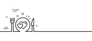 Romantik yemek çizgisi ikonu. Sevgililer Günü yemek tabelası. Çift ilişkileri sembolü. Asgari çizgi çizimi arka planı. Romantik yemek çizgisi simgesi afişi. Beyaz ağ şablonu konsepti. Vektör