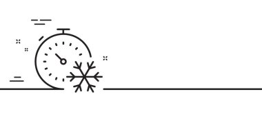 Zamanlayıcı simgesi donduruluyor. Klima soğuk hava belirtisi. Buzdolabı fonksiyonu sembolü. Asgari çizgi çizimi arka planı. Zamanlayıcı çizgisi simge pankartı donduruluyor. Beyaz ağ şablonu konsepti. Vektör