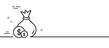 Bozuk para çizgisi ikonlu para çantası. Nakit bankacılık tabelası. Dolar ya da USD sembolü. Asgari çizgi çizimi arka planı. Nakit hattı simge afişi. Beyaz ağ şablonu konsepti. Vektör