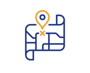 Harita çizgisi simgesi. Yol tabelası. Yolculuk mesafesi sembolü. Renkli ince çizgi ana hatları. Doğrusal biçim harita simgesi. Düzenlenebilir felç. Vektör