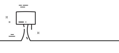 Masa lambası çizgisi simgesi. Yatak lambası tabelası. İç aydınlatma sembolü. Asgari çizgi çizimi arka planı. Masa lambası ikon desenli pankart. Beyaz ağ şablonu konsepti. Vektör