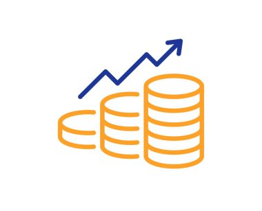 Büyüme çizelgesi simgesi. Bozuk para işareti. İş gelir sembolü. Renkli ince çizgi ana hatları. Doğrusal biçim büyüme grafiği simgesi. Düzenlenebilir felç. Vektör