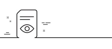 Belge satır simgesini göster. Bilgi Dosyası Aç işareti. Göz konsepti sembollü kağıt sayfa. Asgari çizgi çizimi arka planı. Belge satır simge desenli pankartı görüntüle. Vektör