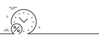 Borç zaman çizelgesi simgesi. İndirim tabelası. Kredi yüzdesi sembolü. Asgari çizgi çizimi arka planı. Yüzde bir çizgi simgesi pankartı. Beyaz ağ şablonu konsepti. Vektör