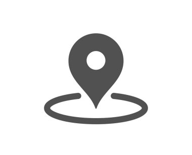 Harita pin kalite simgesi. Trip noktası işareti. Seyahat konumu işaretleyici sembolü. Klasik düz stil. Kalite tasarım elemanı. Basit bir iğne simgesi. Vektör