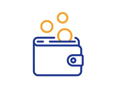 Cüzdan para çizgisi simgesi. Nakit para işareti. İş gelir sembolü. Renkli ince çizgi ana hatları. Doğrusal stil cüzdan para ikonu. Düzenlenebilir felç. Vektör