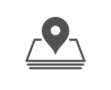 Harita pin kalite simgesi. Trip noktası işareti. Seyahat konumu işaretleyici sembolü. Klasik düz stil. Kalite tasarım elemanı. Basit bir iğne simgesi. Vektör