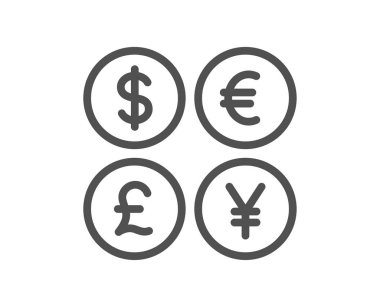 Para birimi çizgi simgesi. Nakit döviz tabelası. Hisse senedi simgesi. Kalite tasarım elemanı. Doğrusal para birimi simgesi. Düzenlenebilir felç. Vektör