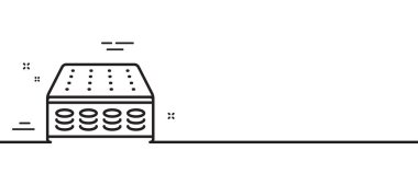 Yatak cebi çizgisi simgesi. Ortopedik yaylı ped işareti. Nefes alınabilir uyku yatağı sembolü. Asgari çizgi çizimi arka planı. Yatak hattı simgesi pankartı. Beyaz ağ şablonu konsepti. Vektör