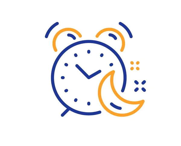 目覚まし時計のラインアイコン 夜の睡眠時間のサイン 就寝時の時計のシンボル カラフルな細い線の概念 線形スタイルのアラームアイコン 編集可能なストローク ベクトル — ストックベクタ