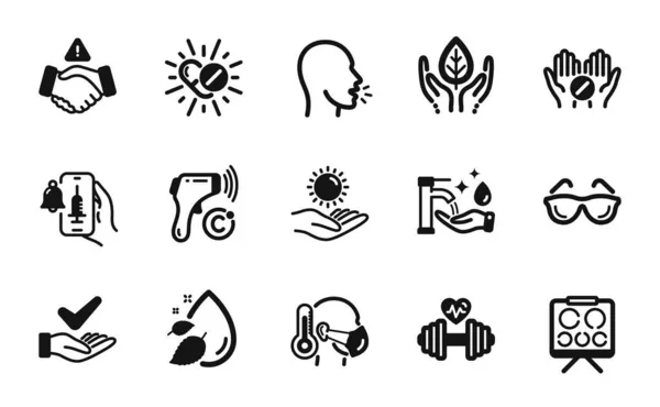 Vector Set Dont Handshake Washing Hands Dermatologically Tested Icons Simple — Stock Vector