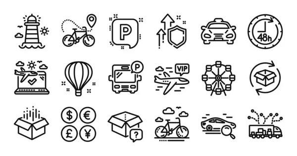 Truck Delivery Hours Parking Line Icons Set Secure Shield Money — Stock Vector