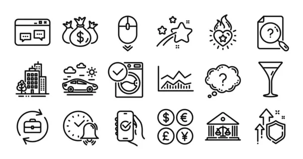 Scroll Question Mark Buildings Line Icons Set Secure Shield Money — Stock Vector