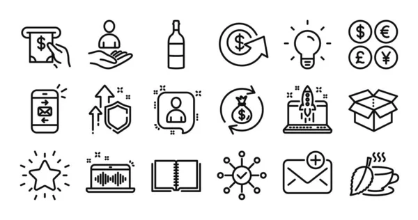 Book Start Business Developers Chat Line Icons Set Secure Shield — Stock Vector