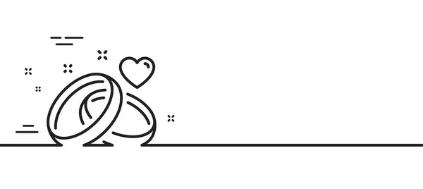 结婚戒指线图标 浪漫的订婚或婚礼的标志 夫妻关系的象征 最小线条图解背景 结婚戒指线图标图案横幅 — 图库矢量图片