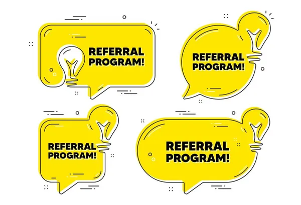 Referral Program Text Idea Yellow Chat Bubbles Refer Friend Sign — Stock Vector