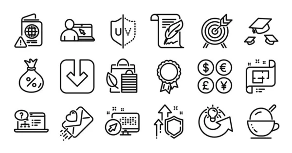 Success Loan Bio Shopping Line Icons Set Secure Shield Money — Stock Vector