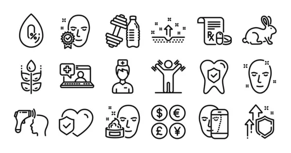 Medizinische Hilfe Icons Für Gesichtskontrolle Und Gesichtscreme Sichere Abschirmung Und — Stockvektor
