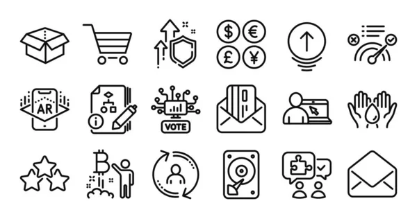Swipe Bitcoin Project Market Sale Line Icons Set Secure Shield — Stock Vector