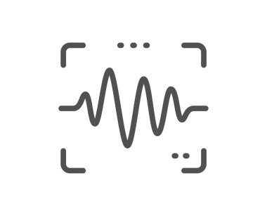 Ses dalgası simgesi. Ses taraması işareti. Ses doğrulama sembolü. Kalite tasarım elemanı. Doğrusal ses dalgası simgesi. Düzenlenebilir felç. Vektör