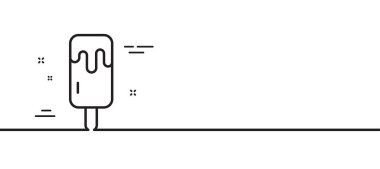 Dondurma çubuk çizgisi ikonunda. Vanilyalı dondurma işareti. Donmuş yaz tatlı sembolü. Asgari çizgi çizimi arka planı. Dondurma hattı ikon desenli pankart. Beyaz ağ şablonu konsepti. Vektör