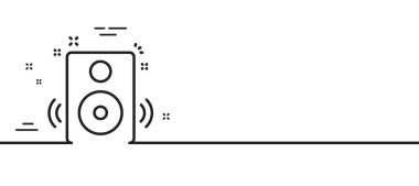 Hoparlör hattı simgesi. Müzik sesi işareti. Müzikal cihaz sembolü. Asgari çizgi çizimi arka planı. Hoparlör çizgisi simge pankartı. Beyaz ağ şablonu konsepti. Vektör
