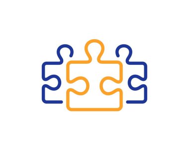 Bulmaca parçaları çizgi simgesi. Yapboz oyunu tabelası. İş çözüm sembolü. Renkli ince çizgi ana hatları. Doğrusal biçim yapboz simgesi. Düzenlenebilir felç. Vektör