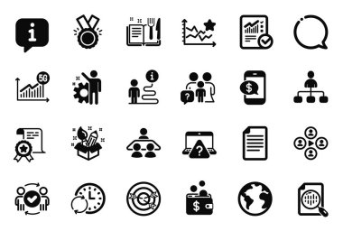 Dünya Gezegeni, Onur ve Video konferans simgeleriyle ilgili Eğitim ikonlarının vektör kümesi. Sıralama yıldızları, aile soruları ve sertifika işaretleri. Konuşma balonu, güncelleme zamanı ve analiz çizelgesi. Vektör