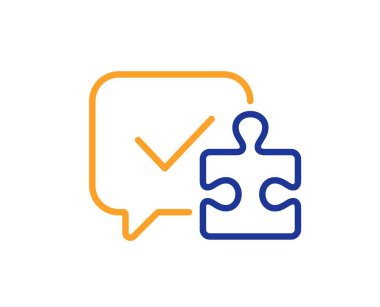 Bulmaca çizgisi simgesi. Çene baloncuğu işaretli bir yapboz parçası. İş meydan okuma sembolü. Renkli ince çizgi ana hatları. Doğrusal biçim yapboz simgesi. Düzenlenebilir felç. Vektör