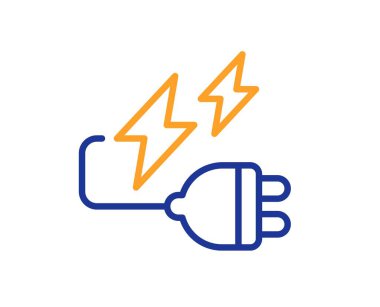 Elektrik prizi hattı simgesi. Pil işareti için enerji tipi. Şimşek sembolü. Renkli ince çizgi ana hatları. Doğrusal elektrik prizi simgesi. Düzenlenebilir felç. Vektör
