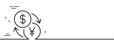 Döviz kuru simgesi. Dolar 'dan Yen' e para işareti. Döviz sembolünü dönüştür. Asgari çizgi çizimi arka planı. Döviz borsası simge desenli pankart. Beyaz ağ şablonu konsepti. Vektör