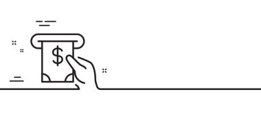 Nakit para çizgisi ikonu. Bankacılık işareti. Dolar ya da USD sembolü. ATM servisi. Asgari çizgi çizimi arka planı. ATM servis hattı ikon desenli pankart. Beyaz ağ şablonu konsepti. Vektör