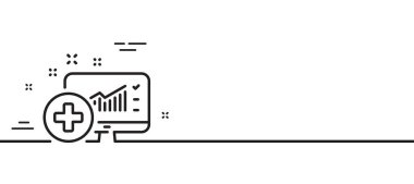 Tıbbi analiz çizgisi simgesi. Hastane istatistikleri. Asgari çizgi çizimi arka planı. Tıbbi analiz çizgisi ikon desenli pankart. Beyaz ağ şablonu konsepti. Vektör
