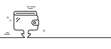 Cüzdan çizgisi simgesi. Para kesesi tabelası gönder. Nakit bütçe sembolü. Asgari çizgi çizimi arka planı. Cüzdan çizgisi simge desenli pankart. Beyaz ağ şablonu konsepti. Vektör