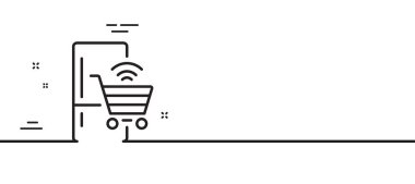 Çevrimiçi alışveriş çizgisi ikonlu buzdolabı. Buzdolabı tabelası. Dondurucu depolama sembolü. Asgari çizgi çizimi arka planı. Buzdolabı çizgisi ikon desenli pankart. Beyaz ağ şablonu konsepti. Vektör