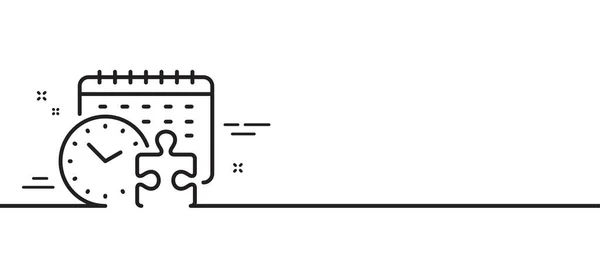 Pussel Tidslinje Ikon Pusselbit Med Klockskylt Affärsutmaningssymbol Minimal Linje Illustration — Stock vektor