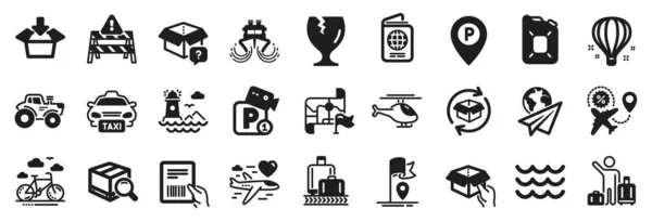 Set Transportation Icons Ship Canister Oil Lighthouse Icons Taxi Helicopter — Stock Vector