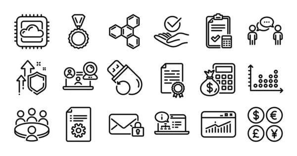 Cloud Computing Dot Plot Website Statistieken Lijn Pictogrammen Ingesteld Beveilig — Stockvector