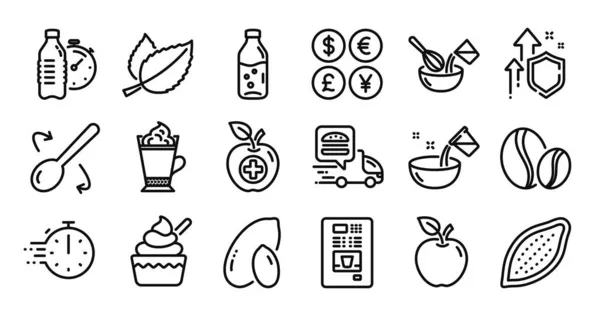 Apple Cooking Water Cooking Whisk Line Icons Set Secure Shield — Stock Vector