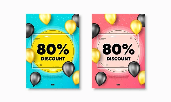 Percent Discount Flyer Posters Realistic Balloons Cover Sale Offer Price — Stock Vector