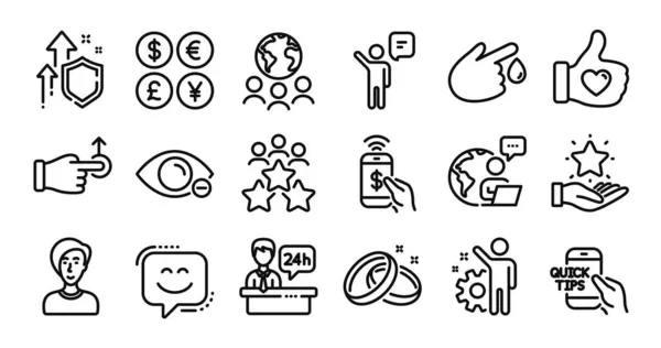 Wedding rings, Drag drop and Agent line icons set. Secure shield and Money currency exchange. Phone payment, Businesswoman person and Reception desk icons. Vector