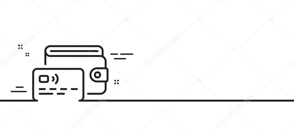 Wallet line icon. Money purse with credit card sign. Cash budget symbol. Minimal line illustration background. Wallet line icon pattern banner. White web template concept. Vector