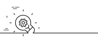 Yenilik çizgisi simgesi. Çarklı ampul. Çalışma süreci sembolü. Asgari çizgi çizimi arka planı. İnovasyon çizgisi simge pankartı. Beyaz ağ şablonu konsepti. Vektör