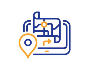 GPS haritası simgesi. Yol işareti. Seyahat güzergahı aygıtı sembolü. Renkli ince çizgi ana hatları. Doğrusal stil GPS simgesi. Düzenlenebilir felç. Vektör