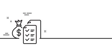 Servet çizgisi ikonu muhasebe. Denetim raporu imzası. Finans sembolünü kontrol et. Asgari çizgi çizimi arka planı. Muhasebe zenginlik çizgisi simgesi afişi. Beyaz ağ şablonu konsepti. Vektör