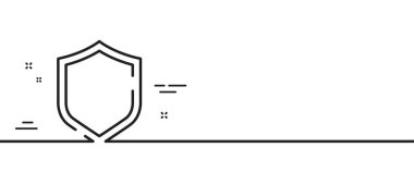 Kalkan hattı simgesi. Gizlilik uyarısı. Güvenli savunma sembolü. Asgari çizgi çizimi arka planı. Kalkan çizgisi simge pankartı. Beyaz ağ şablonu konsepti. Vektör