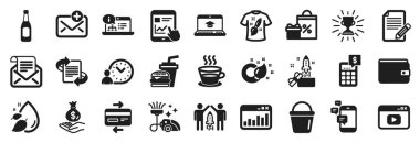 Makale, Video içeriği, Hesaplayıcı simgeleri gibi basit simgeler kümesi. Su damlası, Hamburger, yeni posta tabelaları. Web sitesi eğitimi, çevrimiçi belgeler, kupalar. Boya fırçası, kova, alışveriş. Vektör