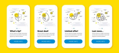 Ultraviyole koruma seti, alkol ve göz hizası simgeleri ayarlanmadı. Satır simgeli UI telefon uygulaması ekranları. Dünya tıbbı ikonu. Ultraviyole, maden yağı, vizyon. İnternet tıbbı. Vektör